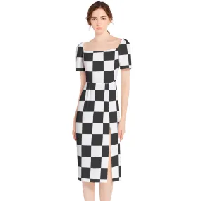 Piebald Pixels Split Thigh Midi Bodycon Dress
