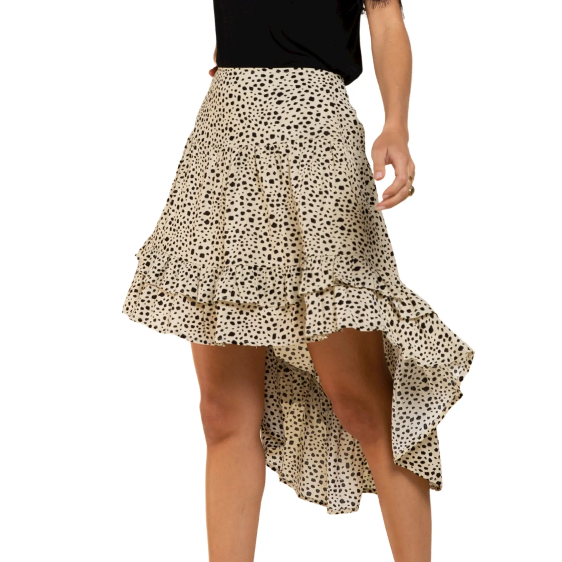 POL Asymmetrical Ruffle Hem Leopard Print Mini Skirt