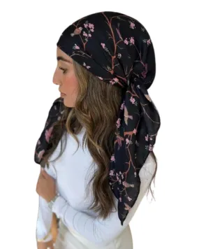 Scarf Bar Black Bird Floral Square Scarf