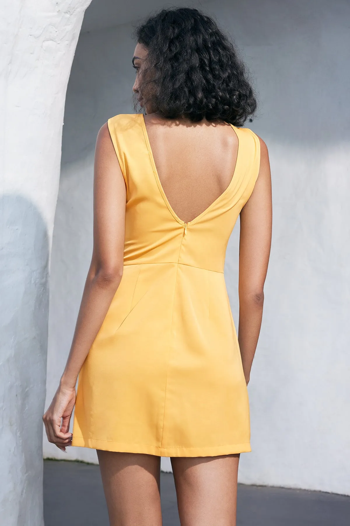 Shirred Button Front Ruffle Hem Short Mini Dress