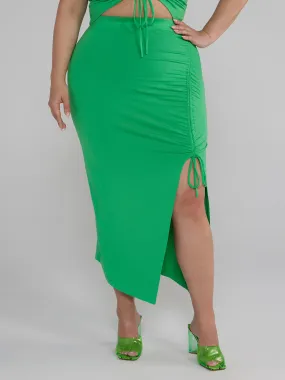 Side Slit Ruched Midi Skirt