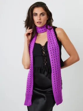 Skinny Crochet Knit Scarf in Purple