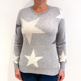 Smoke Grey Star Pattern Cashmere Crew Neck Jumper Large