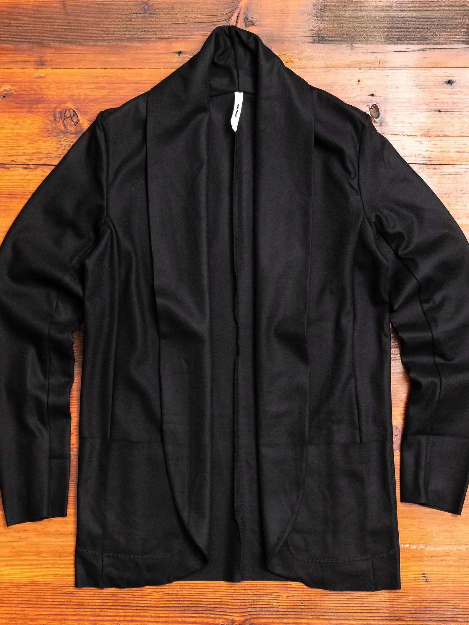 Stole Collar Cardigan in Black Wool