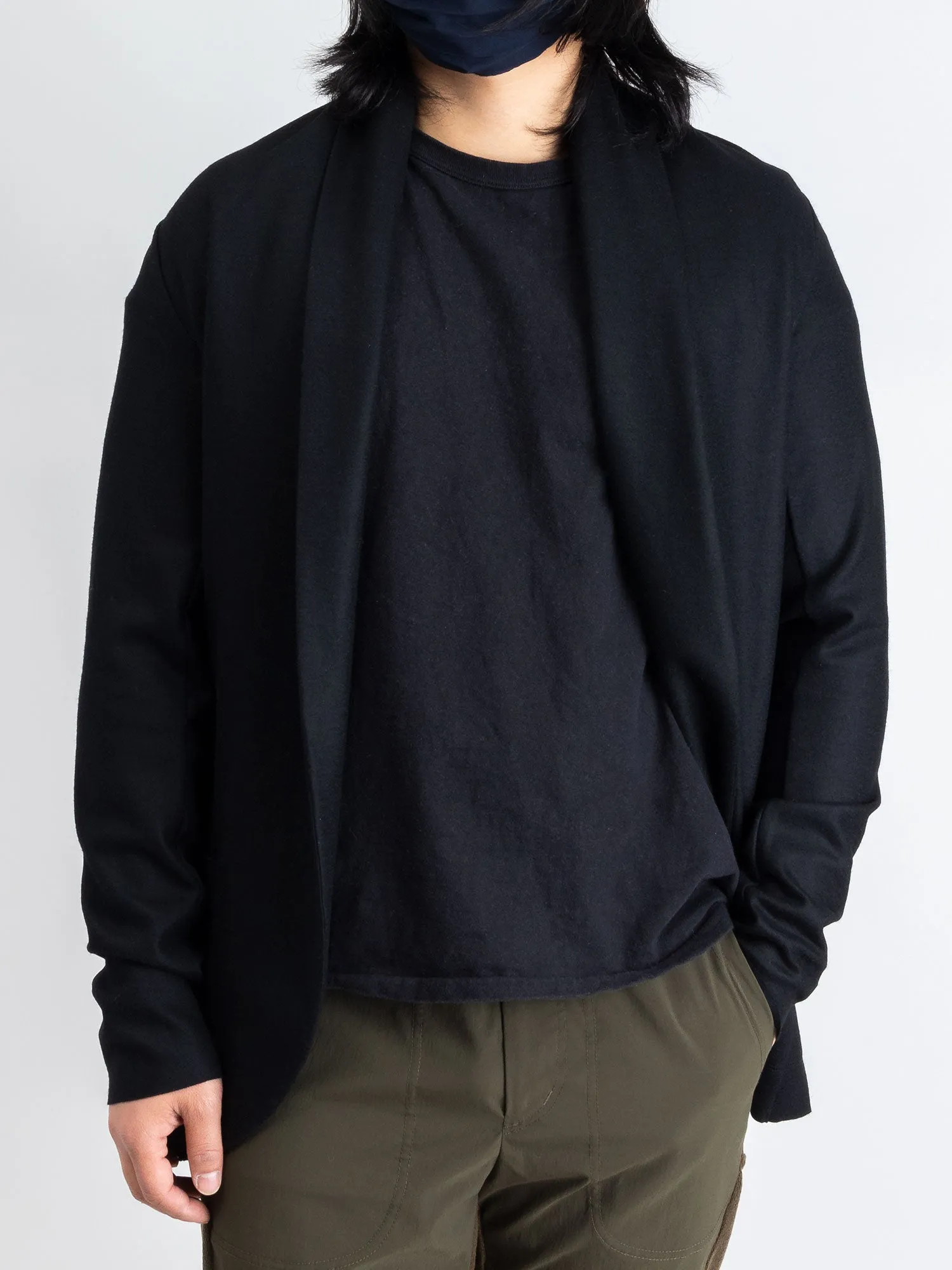 Stole Collar Cardigan in Black Wool