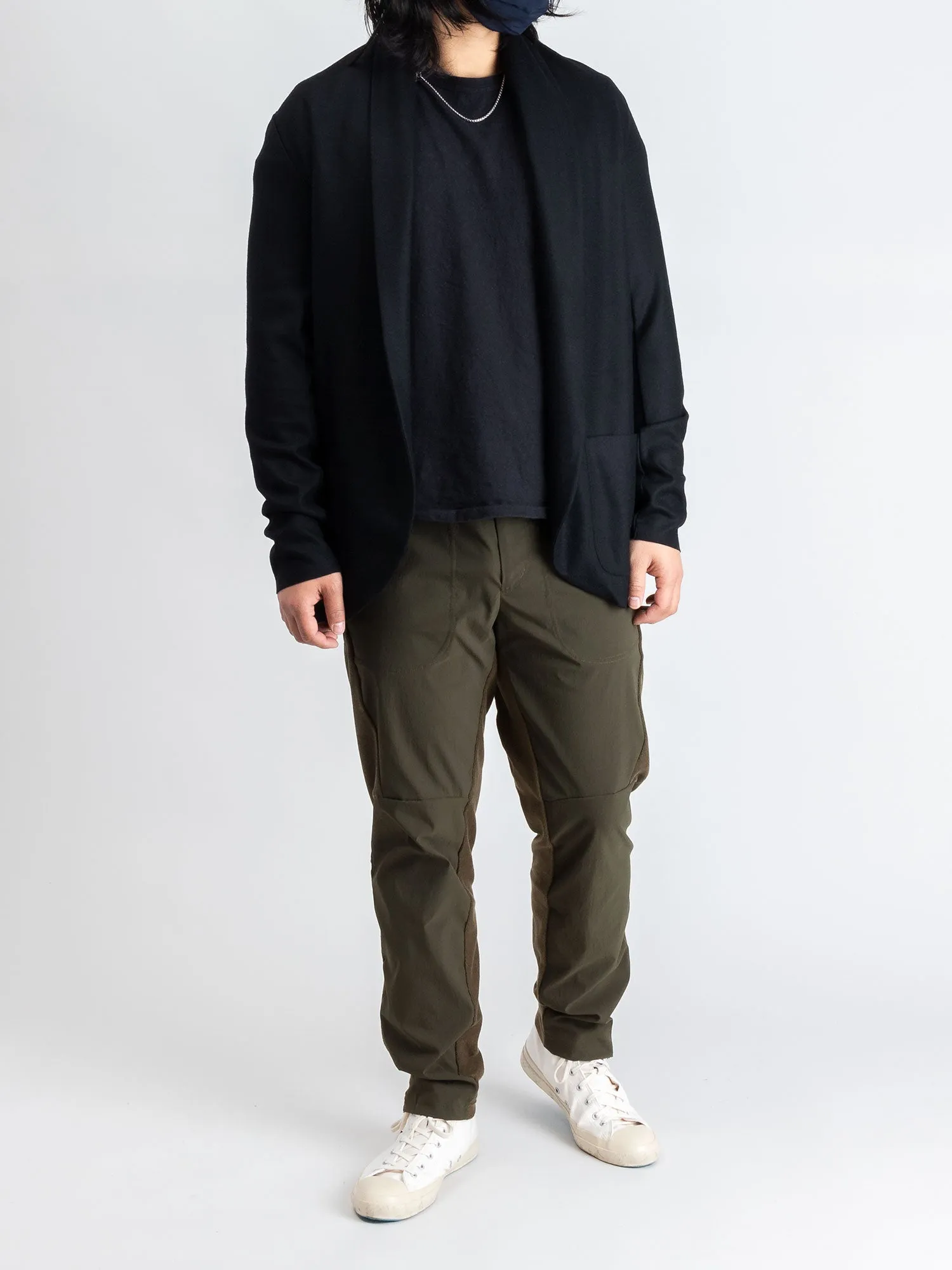 Stole Collar Cardigan in Black Wool