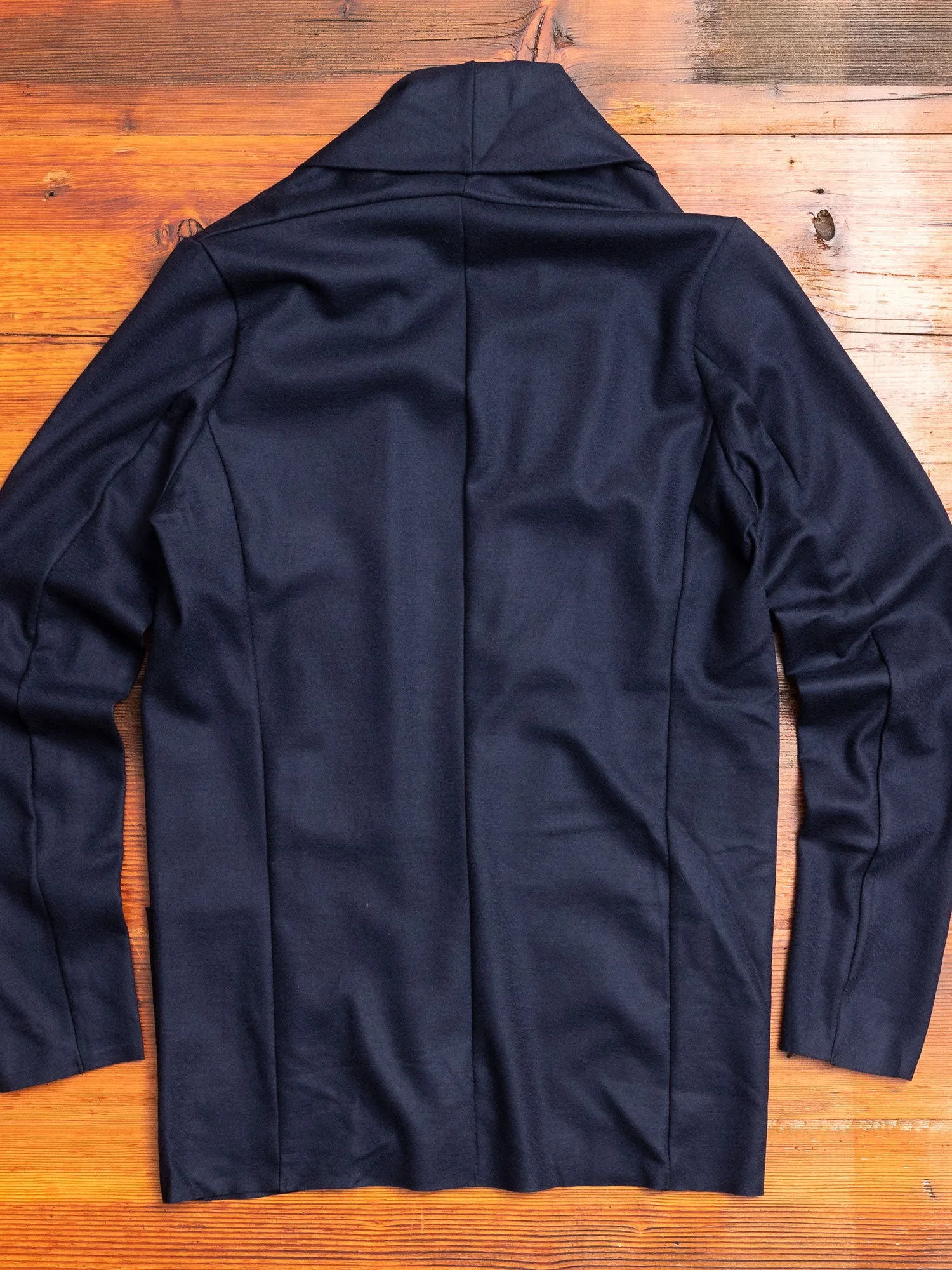 Stole Collar Cardigan in Navy Wool