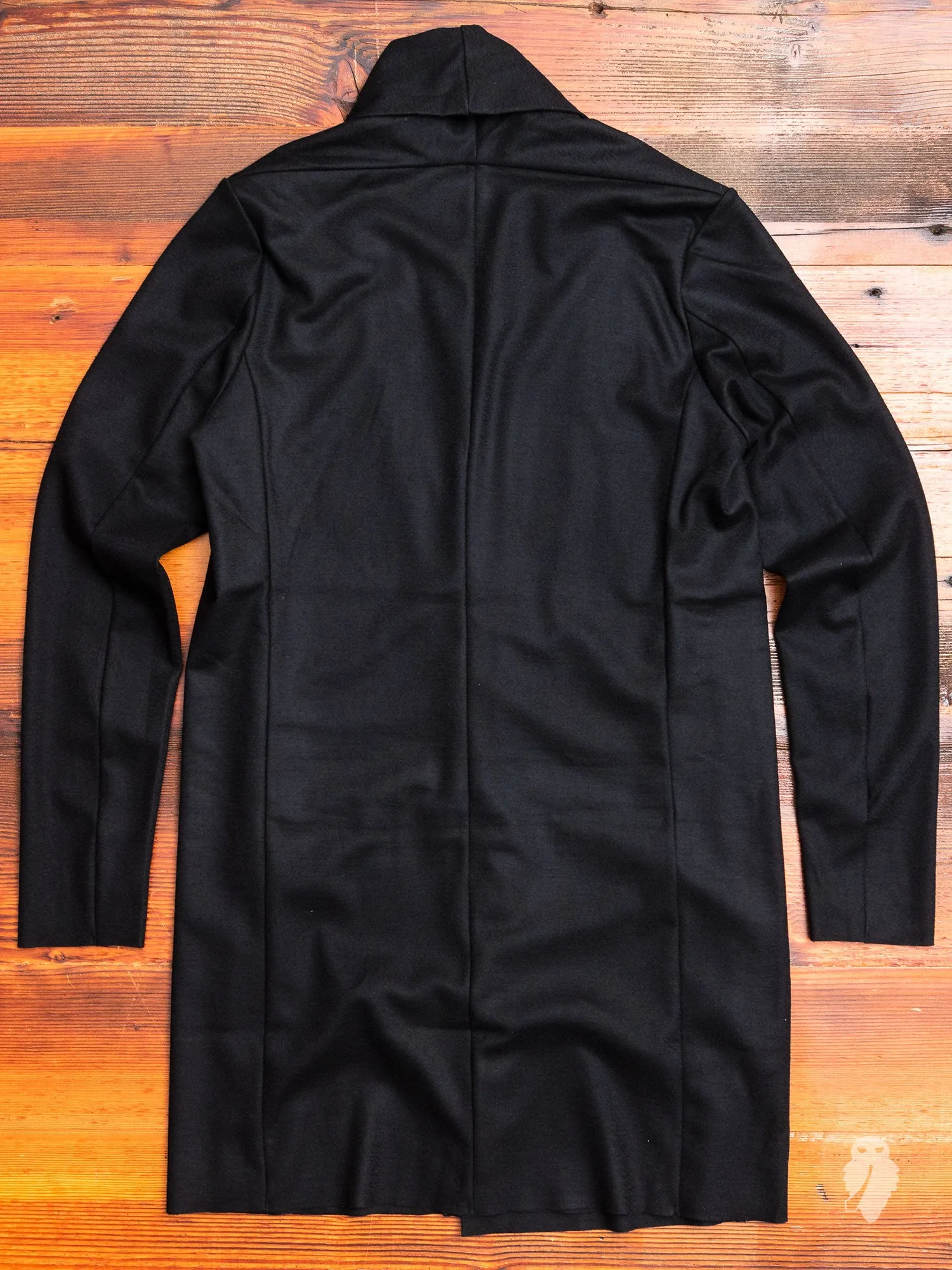 Stole Collar Long Cardigan in Black Wool