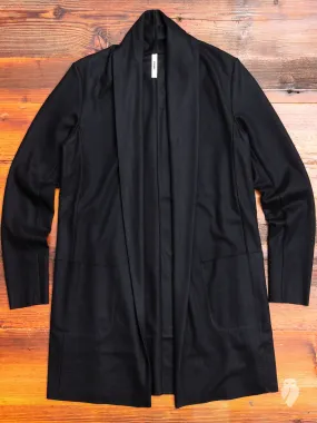 Stole Collar Long Cardigan in Black Wool