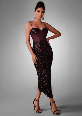 Strappy Sequin Corset Midi Dress