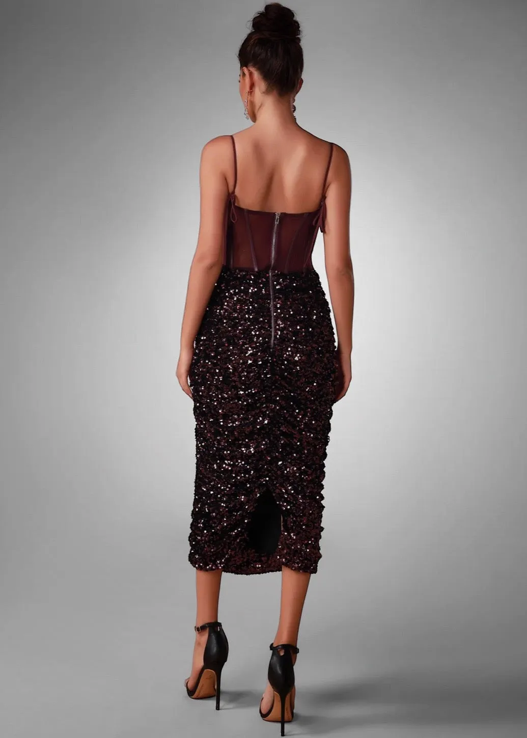 Strappy Sequin Corset Midi Dress