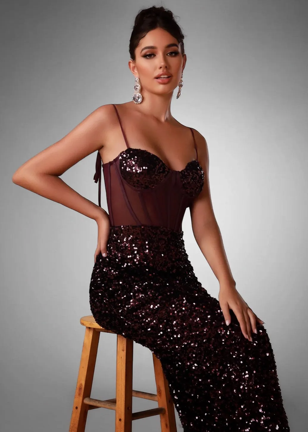 Strappy Sequin Corset Midi Dress