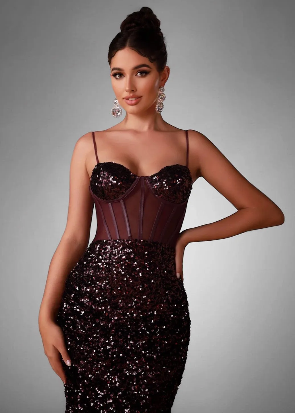 Strappy Sequin Corset Midi Dress