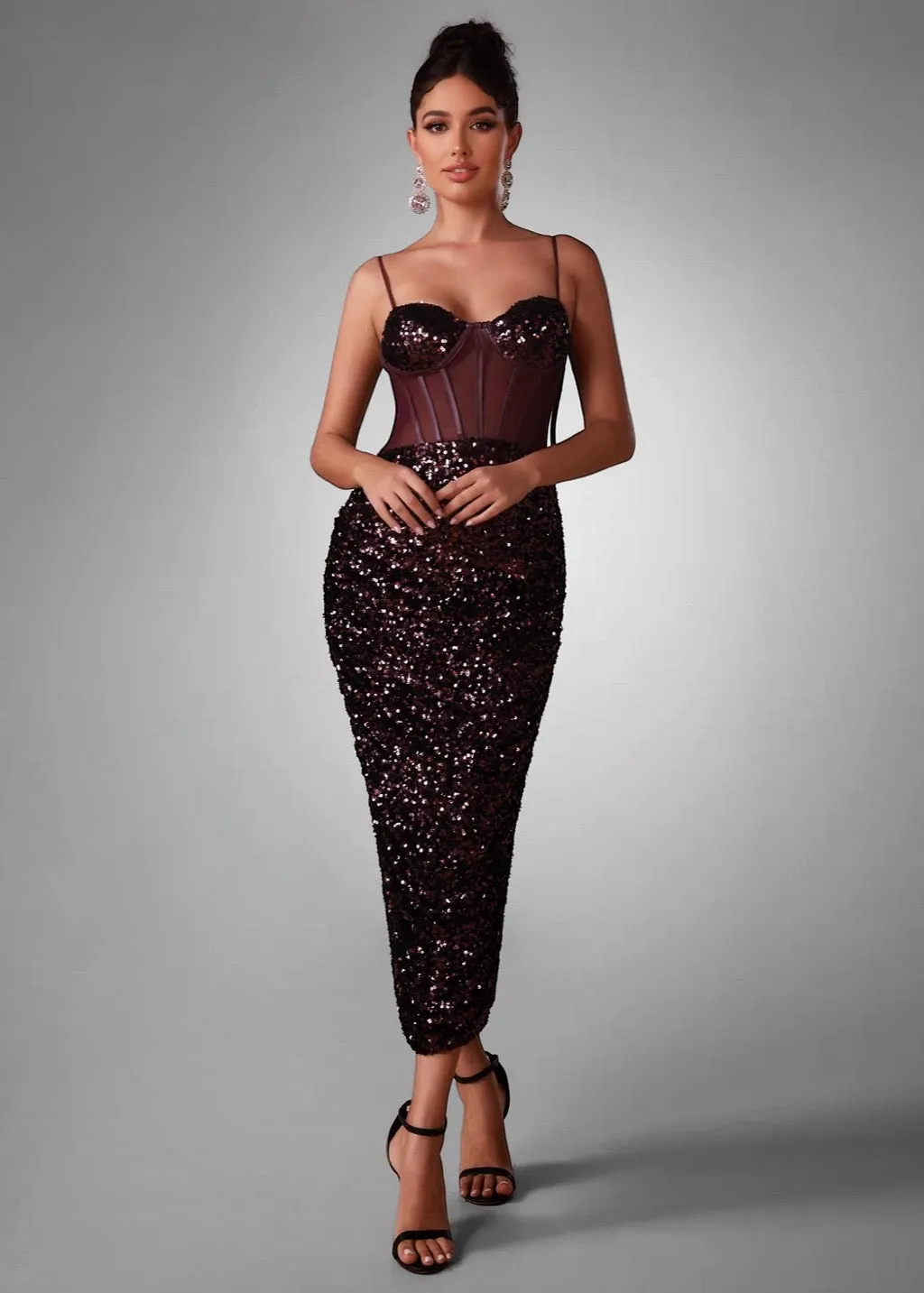 Strappy Sequin Corset Midi Dress