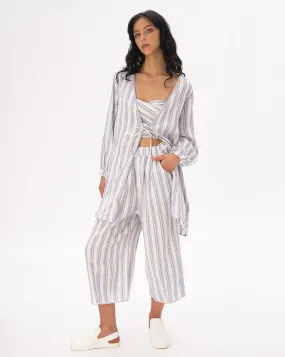 Striped Crinkled Cotton-Linen Kimono