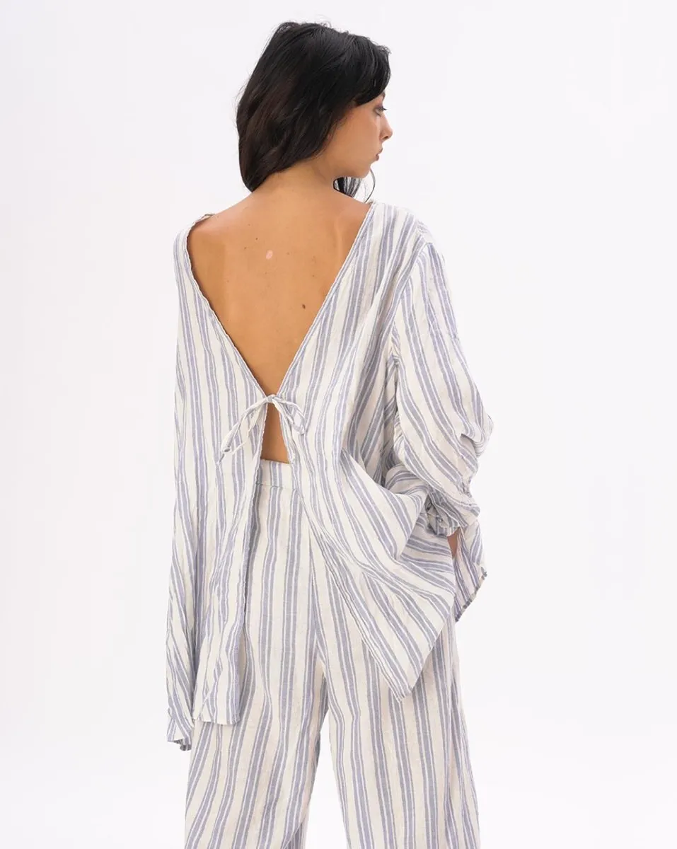 Striped Crinkled Cotton-Linen Kimono