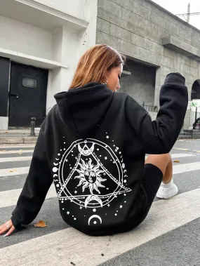 SXV 'sun and moon’ Printed Cool Aesthetic Sweatshirt Hoodie