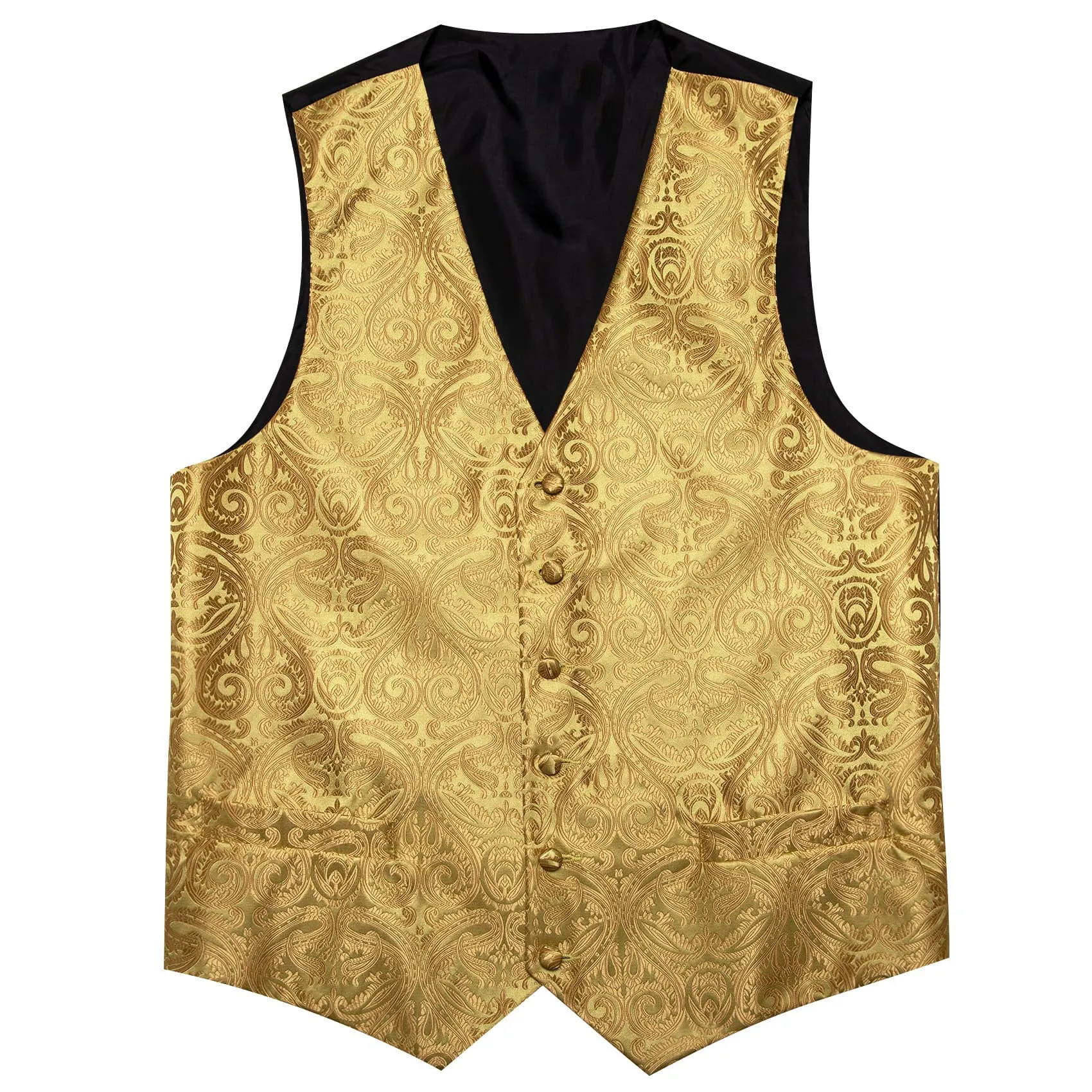 Ties2you Work Vest Medallion Yellow Paisley Silk Mens Dress Vest Tie Handkerchief Cufflinks Set