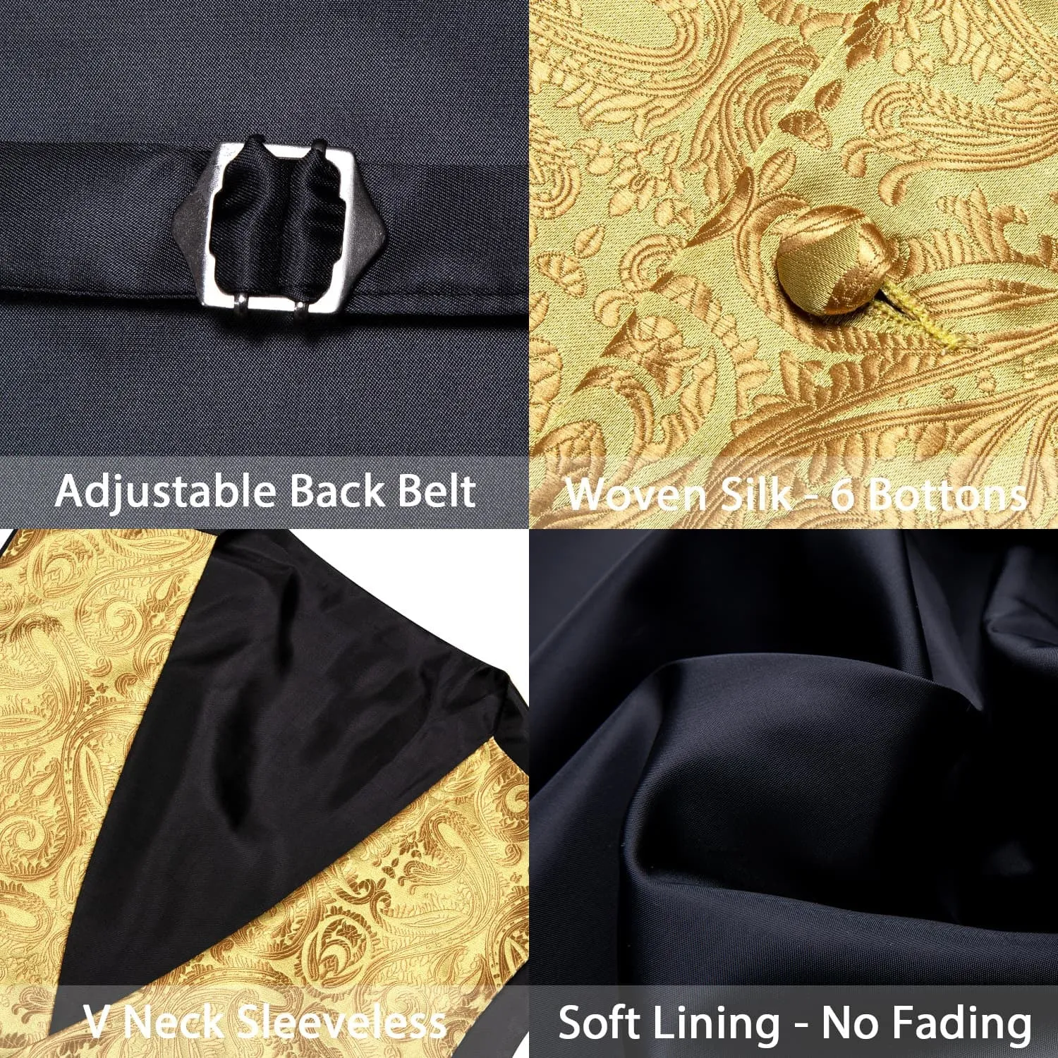 Ties2you Work Vest Medallion Yellow Paisley Silk Mens Dress Vest Tie Handkerchief Cufflinks Set