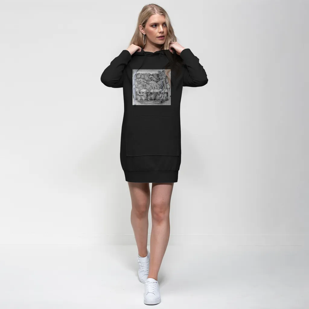 Tiger on a Couch Premium Adult Hoodie Dress