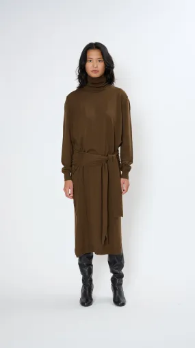 Trompe L'oeil Dress in Hazelnut Brown