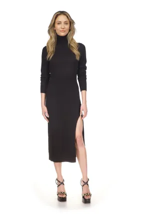 Turtle Neck Slit Midi Dress