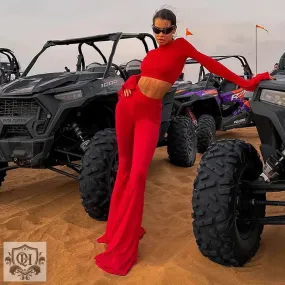 Turtleneck Bell Sleeve Top & Flare Trousers