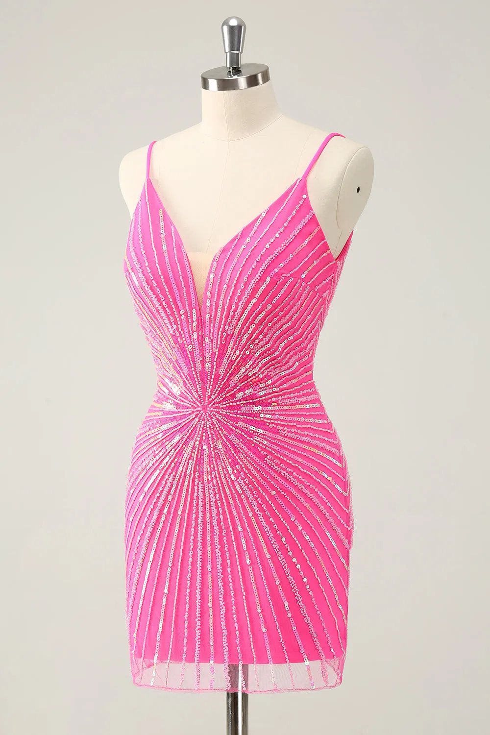 Unique Golden Tight Spaghetti Straps Backless Short Homecoming Dress with Sequins