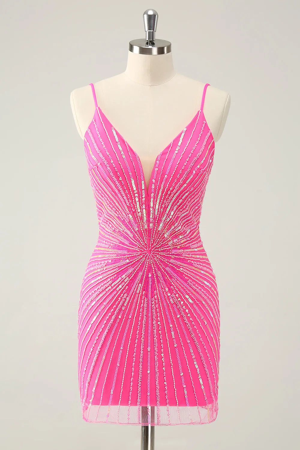 Unique Golden Tight Spaghetti Straps Backless Short Homecoming Dress with Sequins