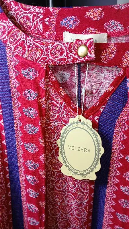 Velzera Boho Shift Print Tunic Dress - Red