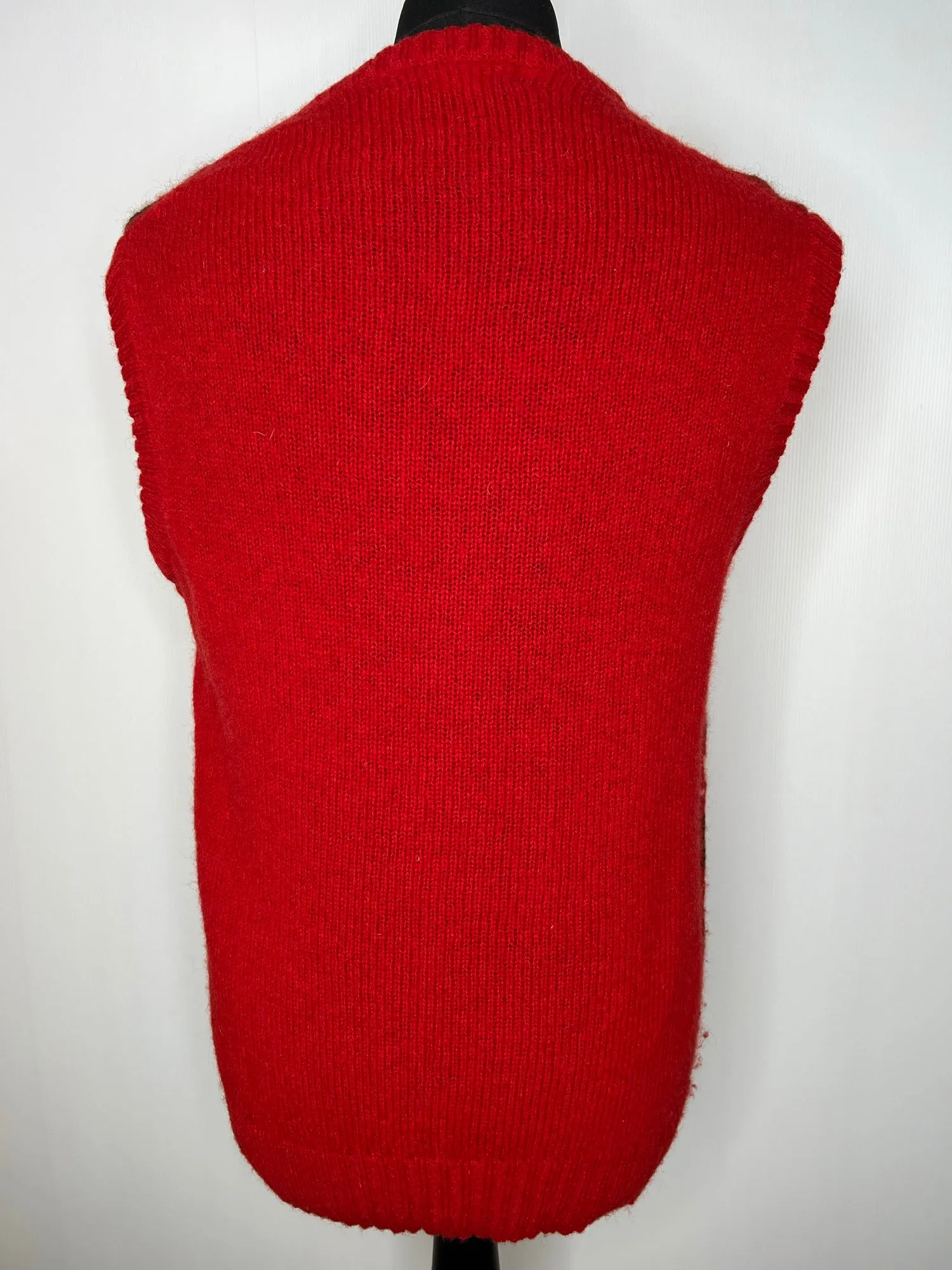 Vintage 1970s Patterned Wool V-Neck Tank Top in Red - Size L