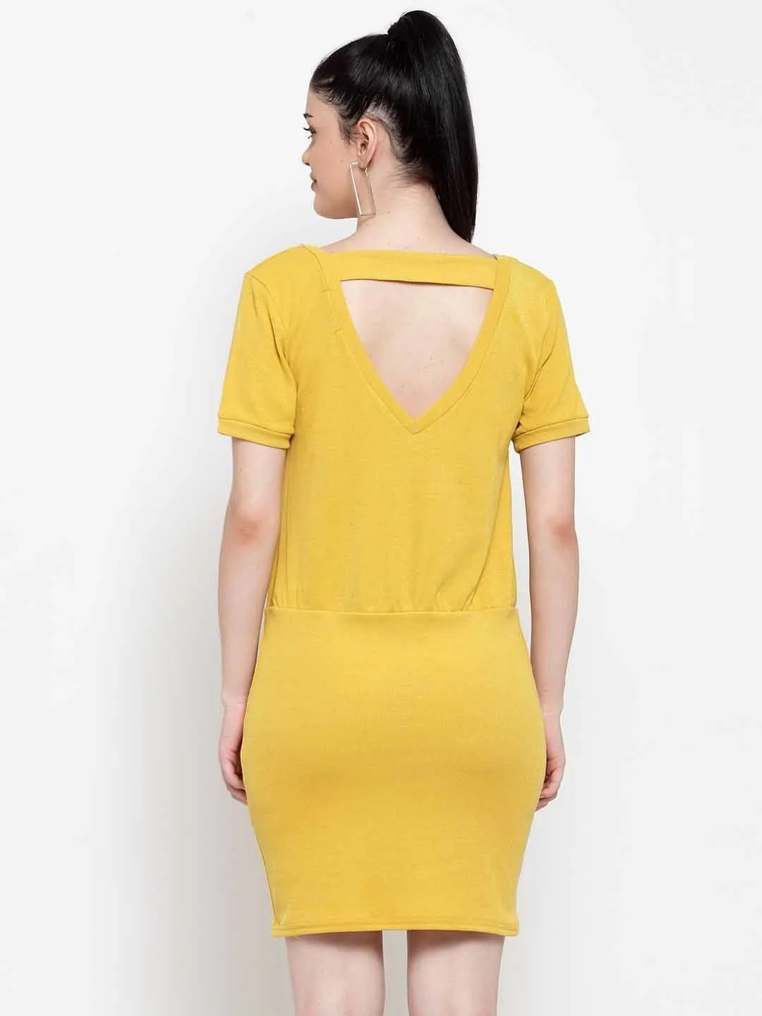 Women Yellow Hosiery Straight Fit Dress
