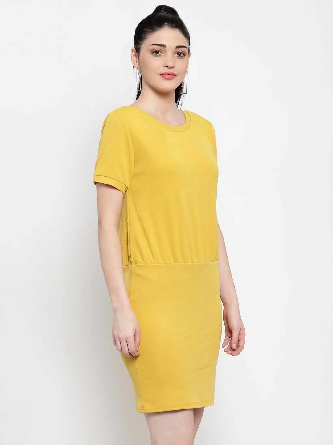 Women Yellow Hosiery Straight Fit Dress