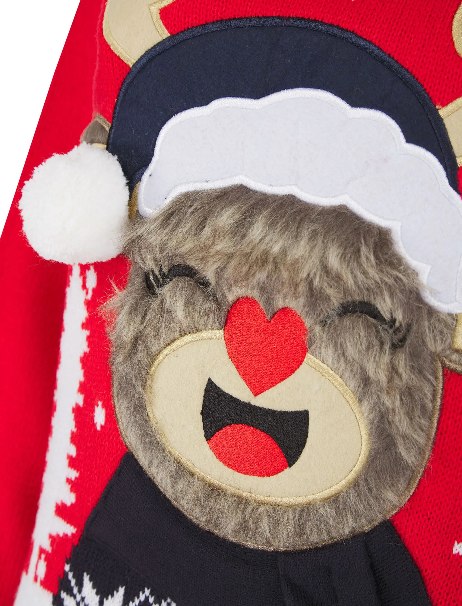Women’s Rudolph Laughing Motif Novelty Christmas Jumper in Tokyo Red - Merry Christmas
