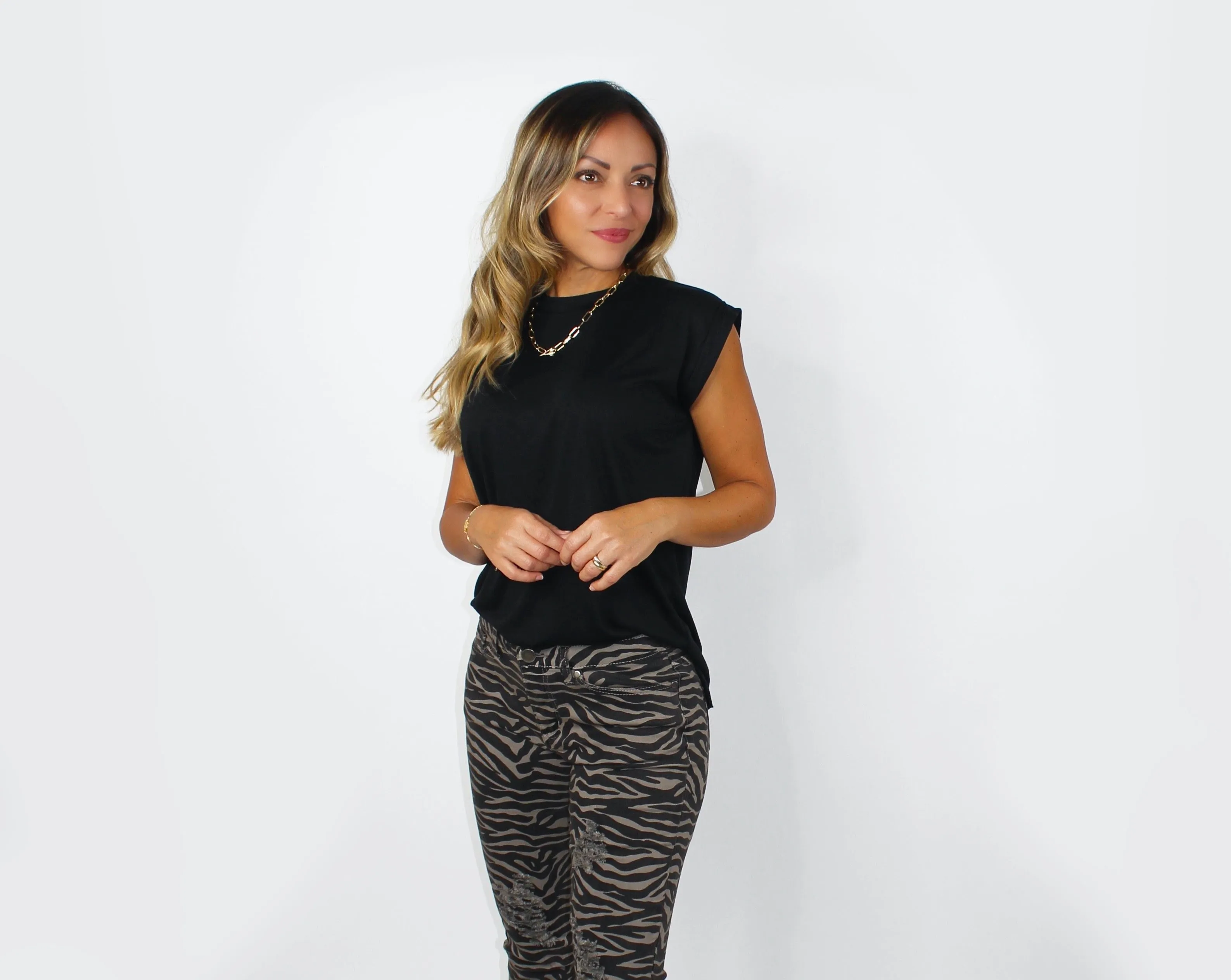 Womens tee with rolled cuff