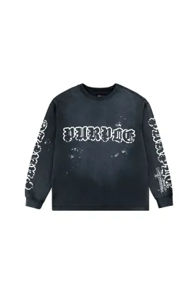 Worn Gothic Wordmark Long Sleeve Tee (Black) - P204-JWGW125