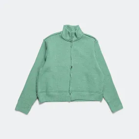 Zip Up Knit - Green Melange Heavy Rib Knit