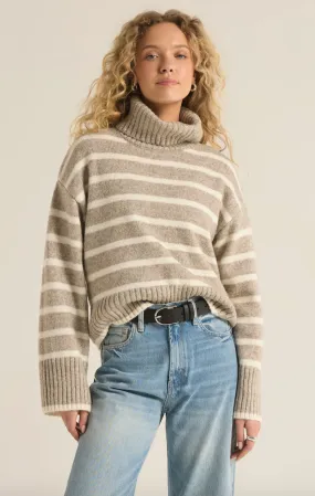 Zsup Stripe Turtleneck Sweater-Taupe